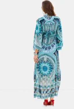 Camilla Drawstring Button Up Dress Turn On The Charm Print Size L for rent on The Volte - image 3