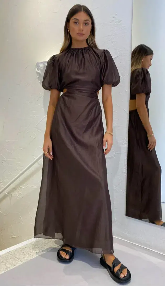 Sir the Label Anje Puff Sleeve Gown Brown Size 1 for rent on The Volte - main image