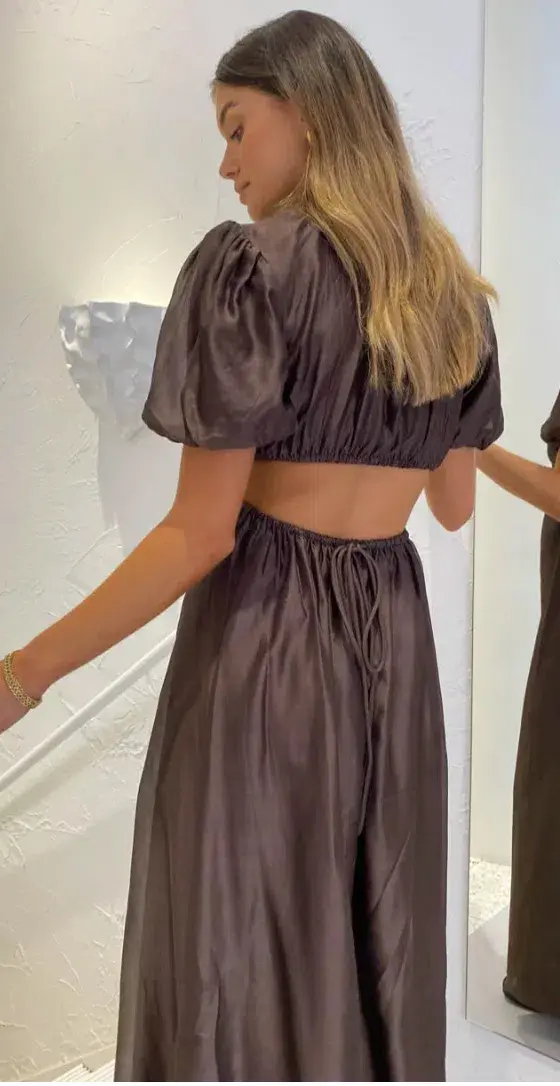 Sir the Label Anje Puff Sleeve Gown Brown Size 1 for rent on The Volte - main image