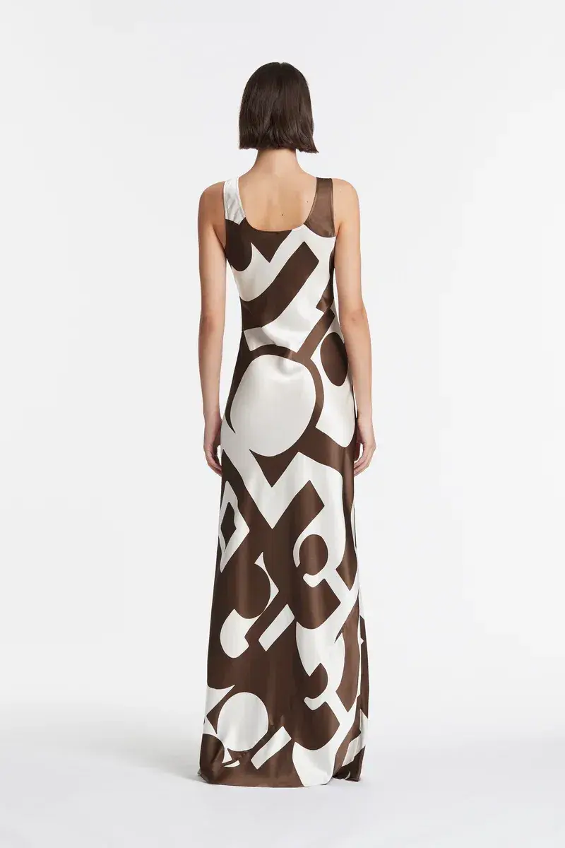 Sir the Label Julien Asymmetric Slip In Abstract Chocolate Size AU 10 for rent on The Volte - main image