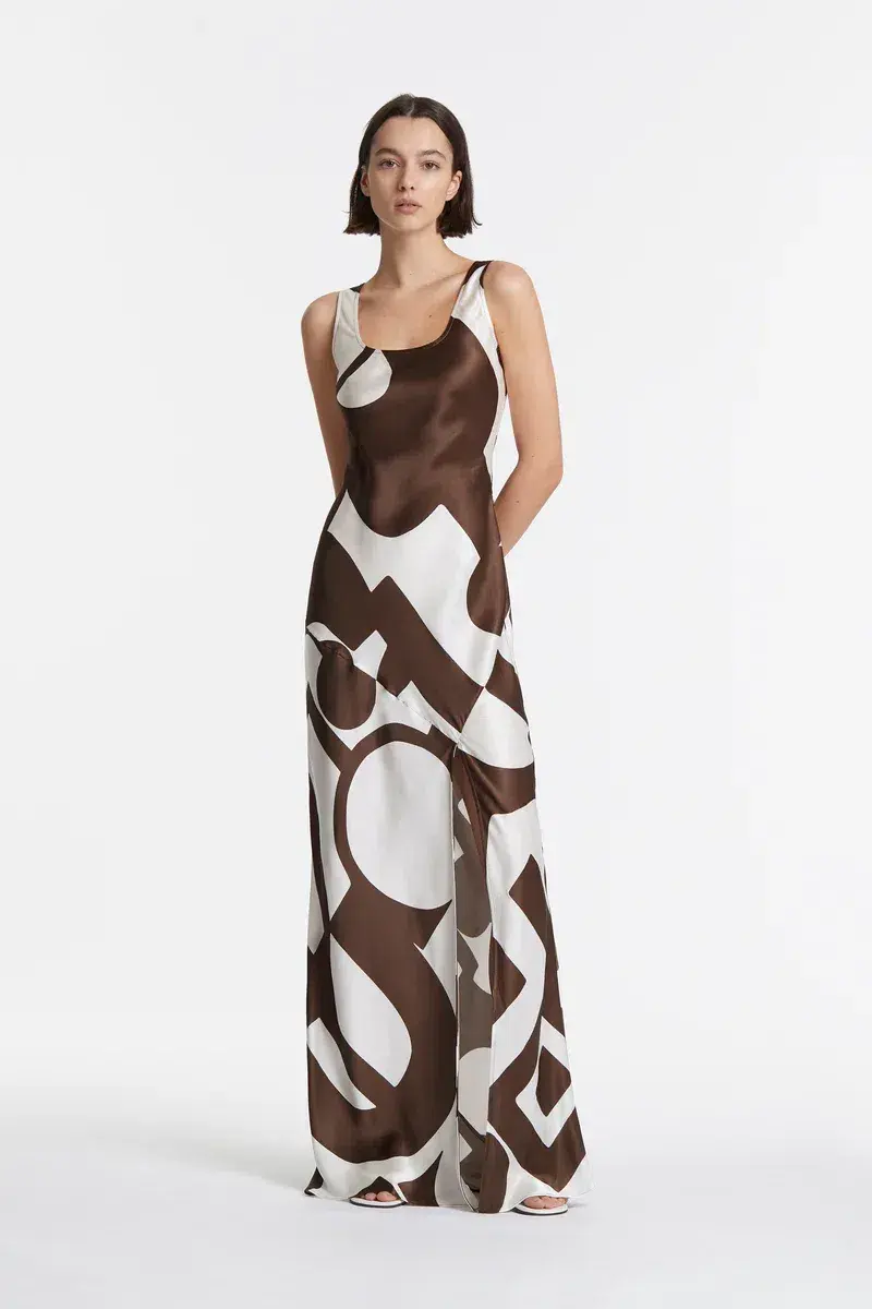 Sir the Label Julien Asymmetric Slip In Abstract Chocolate Size AU 10 for rent on The Volte - main image