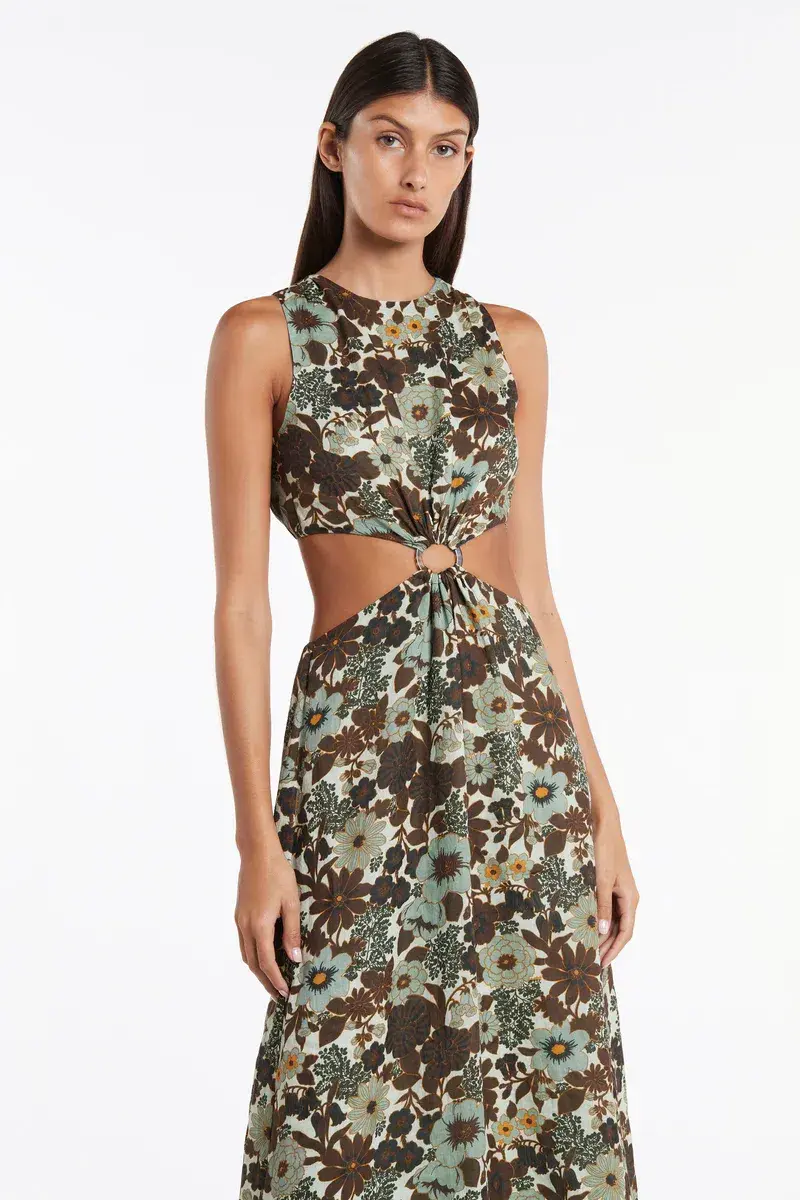 Sir the Label Constantine Cut Out Midi Dress Print Size AU 10 for rent on The Volte - main image