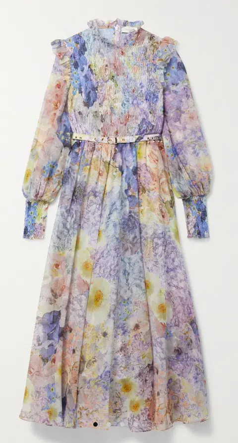 Zimmermann Rhythmic Shirred Midi Dress Floral Size 1 / Au 10 for rent on The Volte - main image