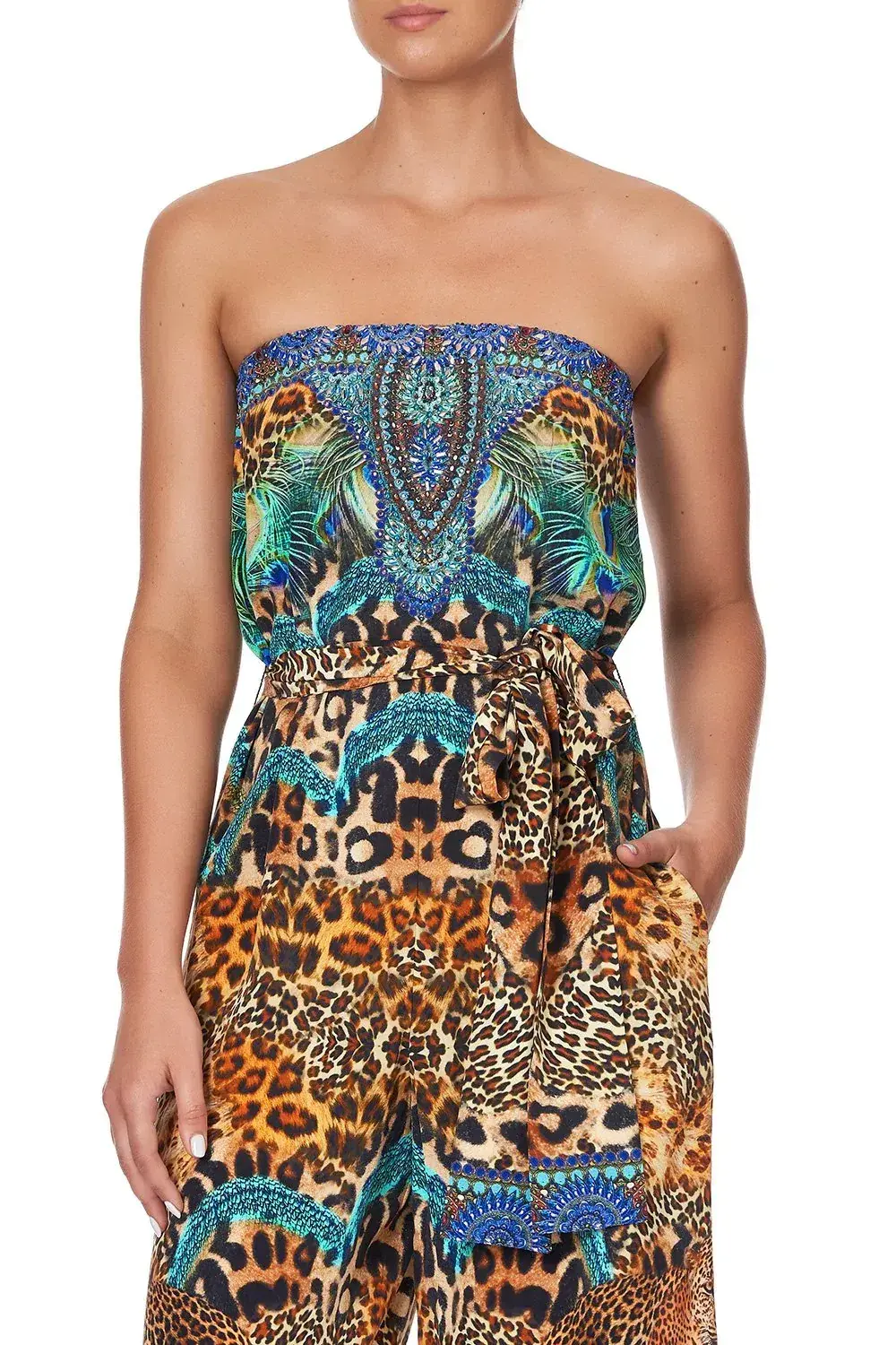 Camilla Mother Xanadu Tie Waist Strapless Jumpsuit Print Size XL for rent on The Volte - main image