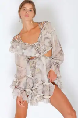 IXIAH Masaai Long Sleeve Cut Out Mini Dress Print Size 8