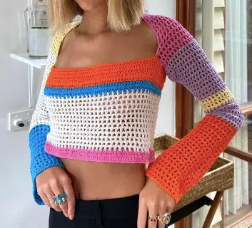 Scarlet and Sam Sleeved Powder Crochet Crop Top Multi Size M - Image 2