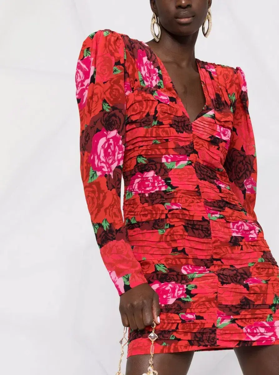 MAGDA BUTRYM Silk V Neck Dress Floral Print for rent on The Volte - main image