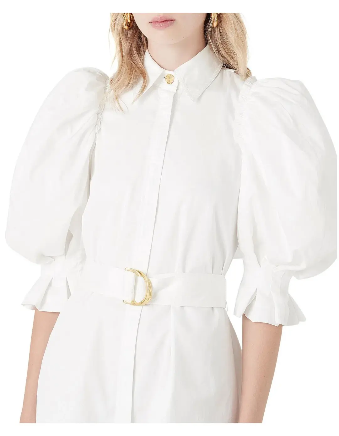 Aje Eucalypt Puff Sleeve Shirt Dress White Size 8 for rent on The Volte - main image