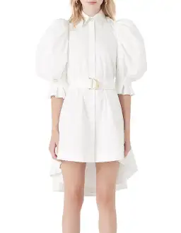 Aje Eucalypt Puff Sleeve Shirt Dress White Size 8 for rent on The Volte - image 1