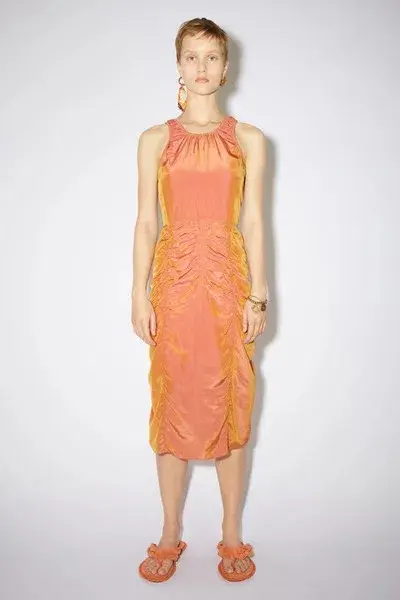 Acne Studios Iridescent Ruched Midi Dress Orange Size 36 / Au 8 for rent on The Volte - main image