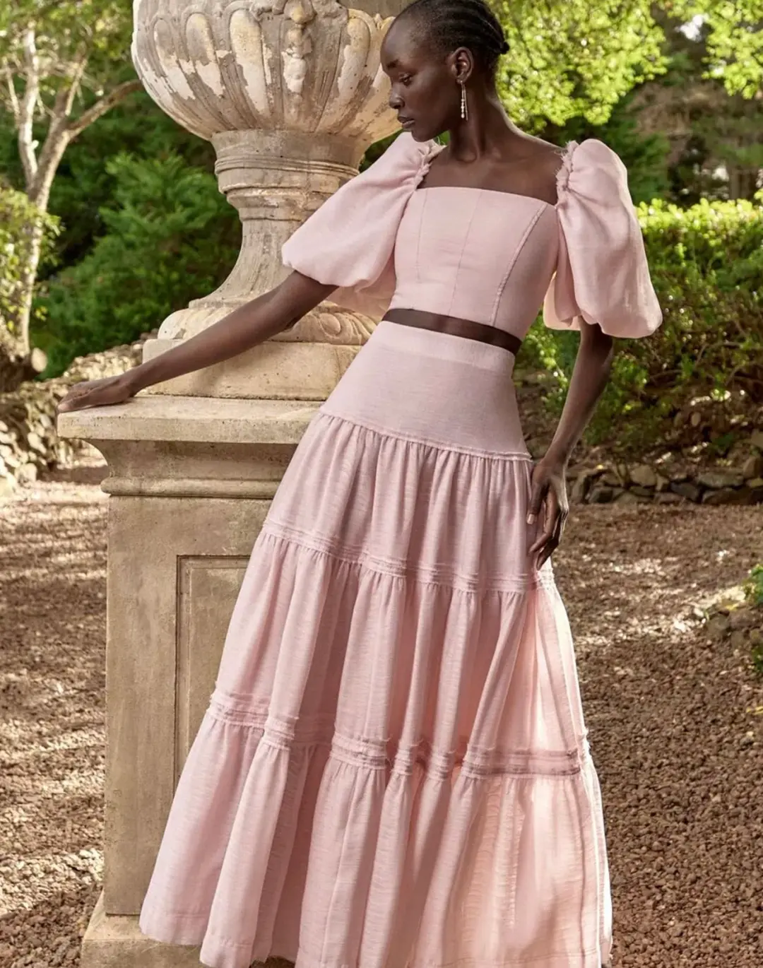 Aje Esme Puff Sleeve Cropped Top and Imprint Maxi Skirt Set Dusty Pink Size 8 for rent on The Volte - main image
