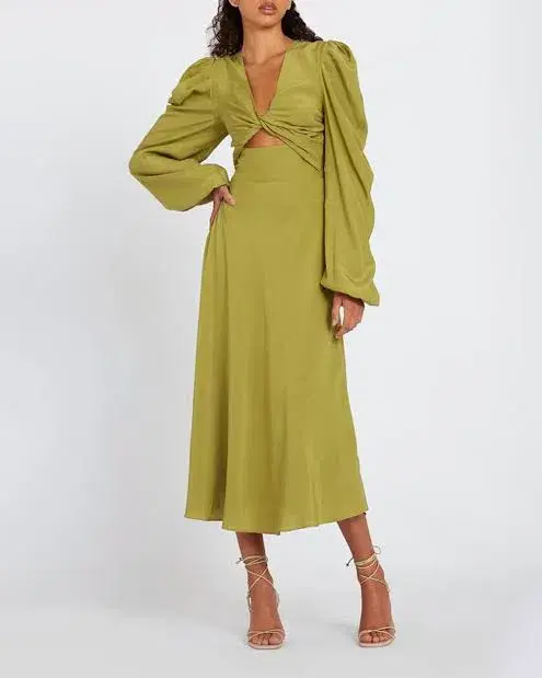 By Johnny Emily Twist Midi Dress Green Size 6 for rent on The Volte - main image