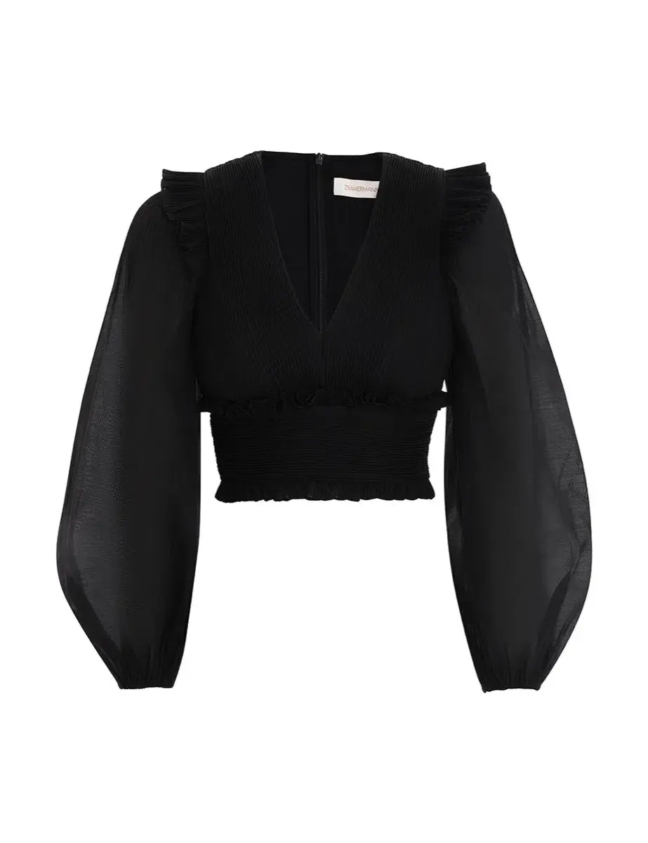 Zimmermann Cropped Ruffled Plissé Organza Top Black Size 8 for rent on The Volte - main image