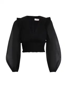 Zimmermann Cropped Ruffled Plissé Organza Top Black Size 8 for rent on The Volte - image 2