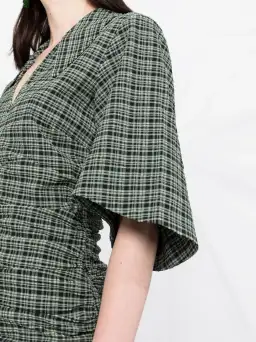 Ganni Seersucker Check Ruched Dress Bay Green Size 14 for rent on The Volte - image 2