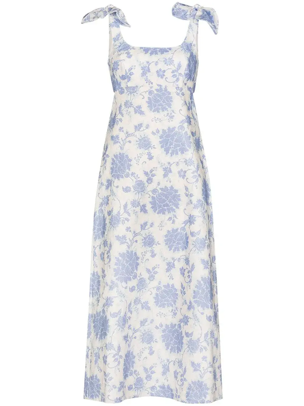 Zimmermann Postcard Tie Shoulder Midi Dress Blue Tonal Floral Size 0 / AU 8  - Image 4
