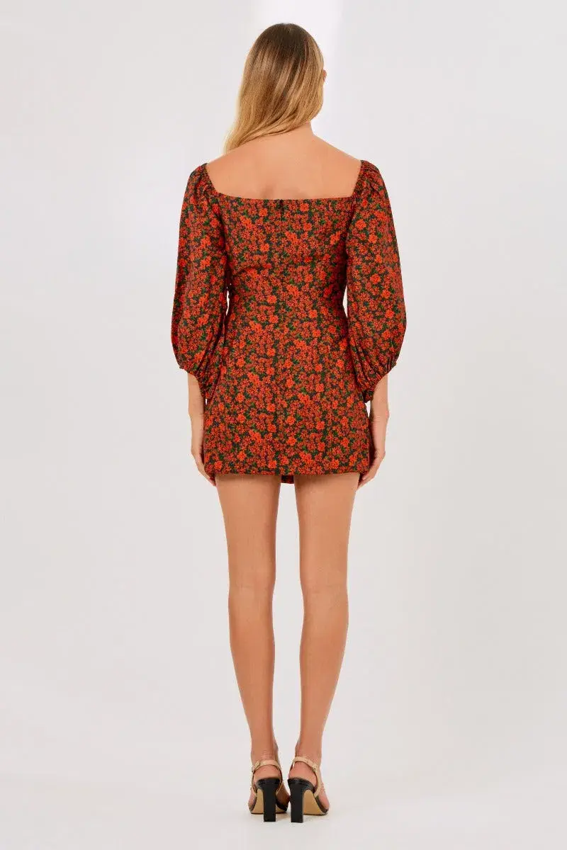 Finders Keepers Yasmin Long Sleeve Mini Dress Black Blossom Print Size 4 for rent on The Volte - main image