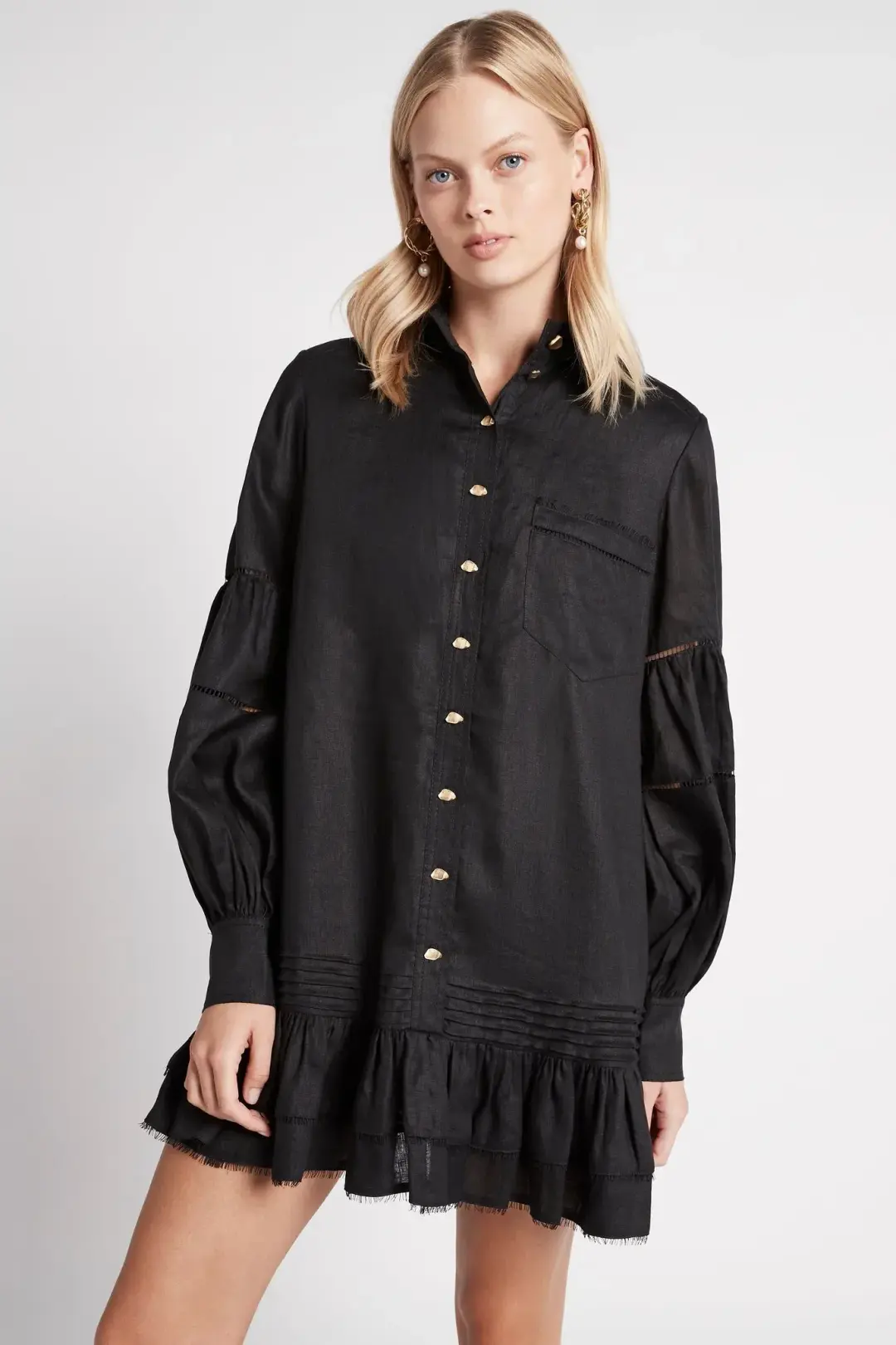 Aje Lotus Shirt Dress Black Size 16 for rent on The Volte - main image