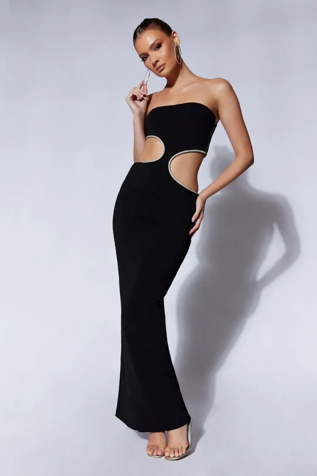 Meshki Jaden Strapless Cut-Out Maxi Dress Black Size XS for rent on The Volte - main image