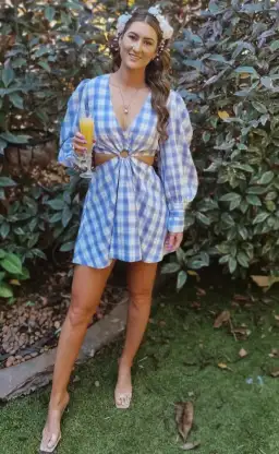 By Nicola Chevron Mini Dress in Grape Plaid Print Size 8