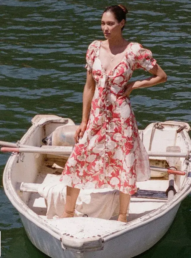 Kivari Helena Tie Front Midi Dress Print Size 10 for rent on The Volte - main image