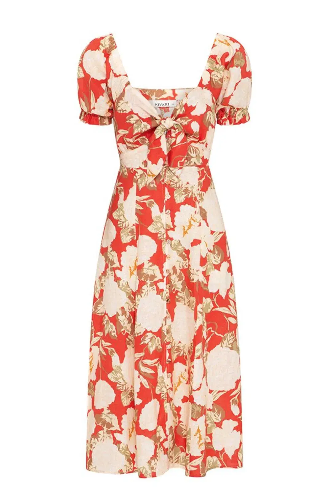 Kivari Helena Tie Front Midi Dress Print Size 10 for rent on The Volte - main image