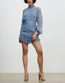 Shona Joy Harmony High Neck Ruched Mini Dress Blue Size 10 for rent on The Volte - image 1