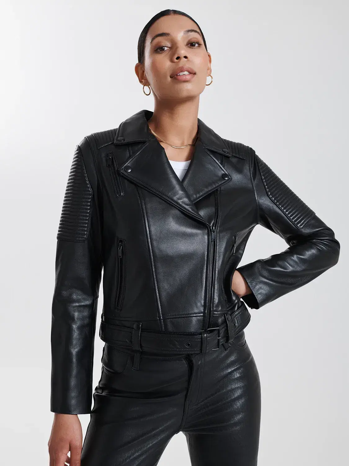 Ena Pelly Classic Biker Jacket All Black Size 6 - Image 2