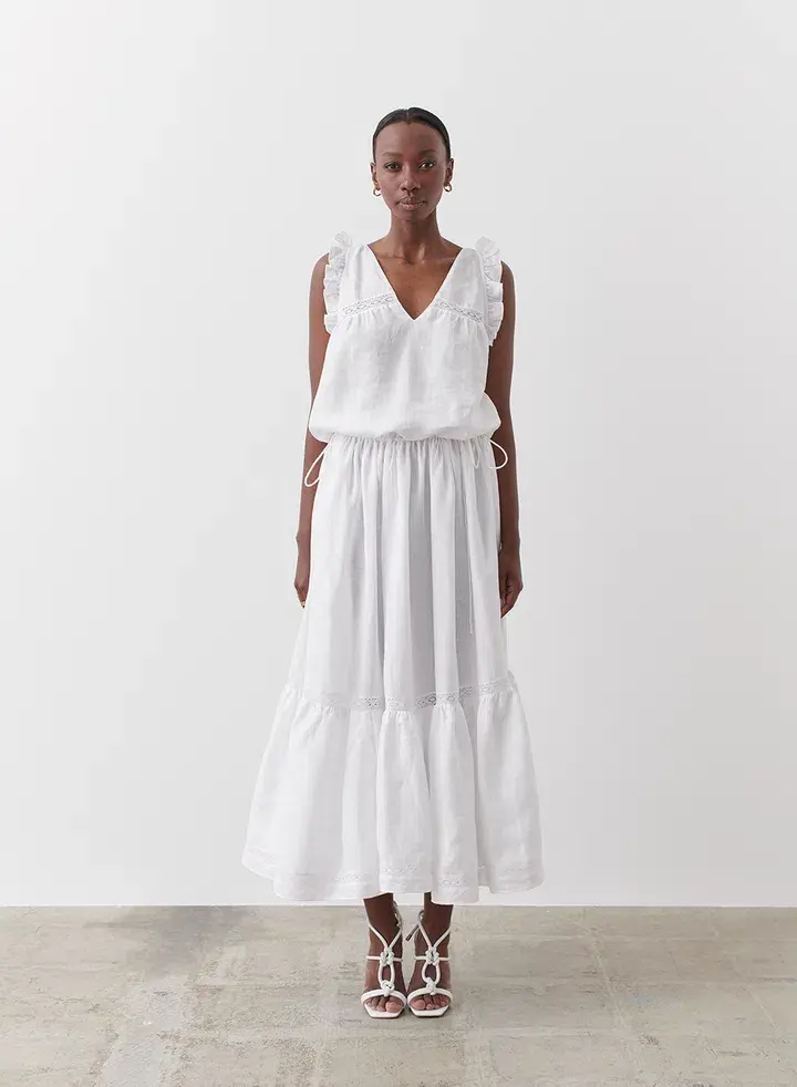 Joslin Gracie Linen Maxi Dress White Size 10 for rent on The Volte - main image