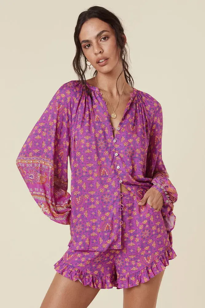 Spell Madame Peacock Blouse and Short Set Print Size M for rent on The Volte - main image