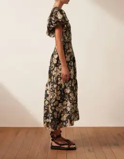 Shona Joy Palermo Linen Plunged Short Sleeve Midi Dress Print Size 8 for rent on The Volte - image 3