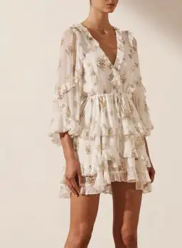 Shona Joy Julieta Balloon Sleeve Frill Mini Dress Print Size 8