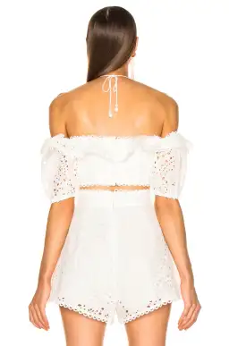 Zimmermann Heathers Off Shoulder Top and High Waisted Short Set Ivory Size 0 / AU 8 for rent on The Volte - image 3