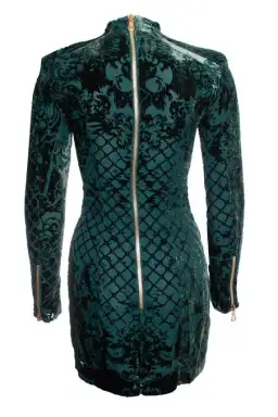 Balmain x H&M Velvet Mini Dress Green Size 8 for rent on The Volte - image 3