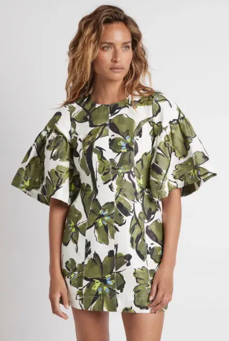 Aje Oasis Olive Leaf Cut Out Mini Dress Floral Size 4 for rent on The Volte - main image