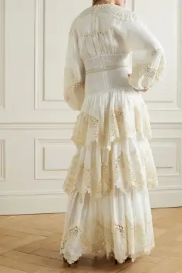 Zimmermann Pattie Embroidered Tiered Midi Dress Ivory Size 1 / Au 10 for rent on The Volte - image 2