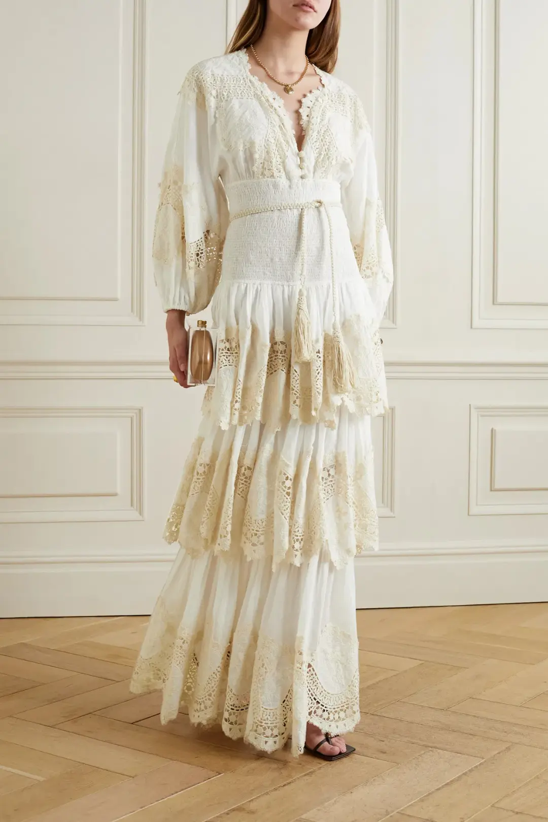 Zimmermann Pattie Embroidered Tiered Midi Dress Ivory Size 1 / Au 10 for rent on The Volte - main image