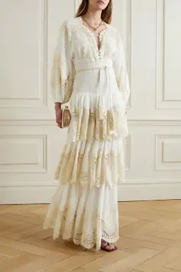 Zimmermann Pattie Embroidered Tiered Midi Dress Ivory Size 1 / Au 10 for rent on The Volte - image 1