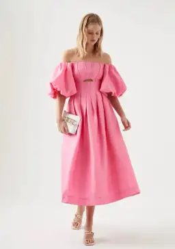 Aje Eugenia Off Shoulder Midi Dress Pink Size AU 12 for rent on The Volte - image 1