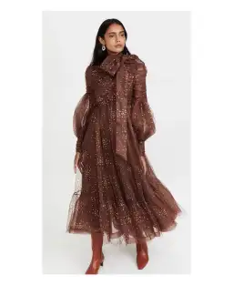 Zimmermann Tempo Ruched Glitter Tulle Gown Brown Size 2/ AU 12