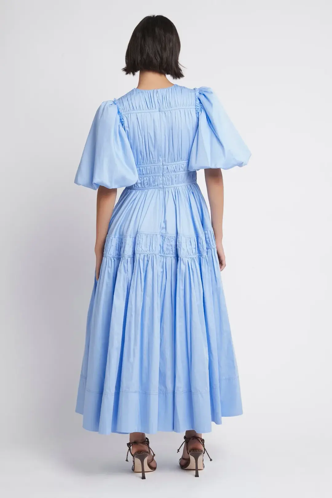 Aje Fallingwater Gathered Midi Dress Light Blue Size 8 for rent on The Volte - main image