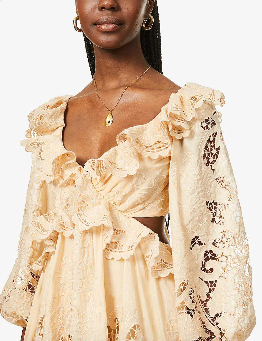 Zimmermann Brighton Scallop Mini Dress Taupe Size 2 for rent on The Volte - main image