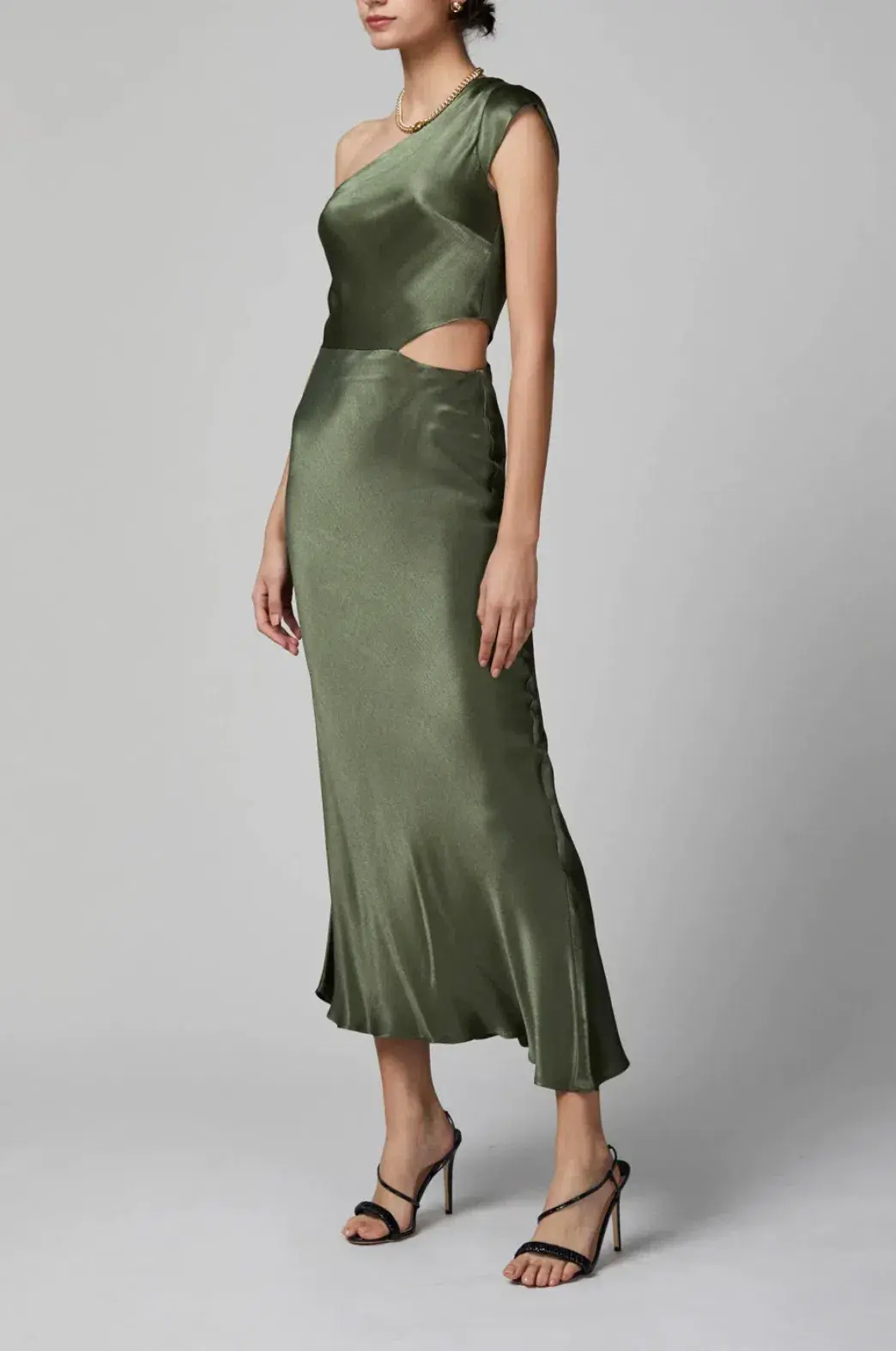 Bec & Bridge Delphine Asym Midi Dress Fern Green Size 10 for rent on The Volte - main image
