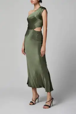 Bec & Bridge Delphine Asym Midi Dress Fern Green Size 10 for rent on The Volte - image 3