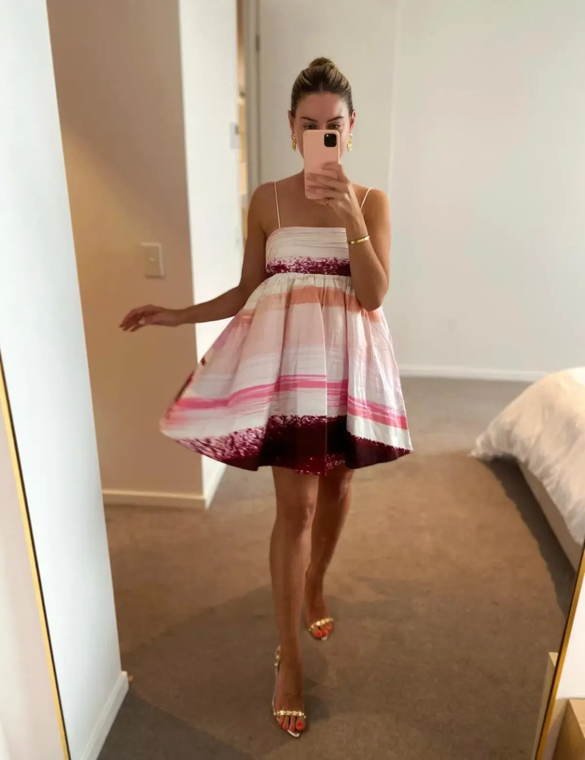 Aje Kasbah Sunset Stripe Ruched Bow Back Mini Dress Print Size 8 - Image 4