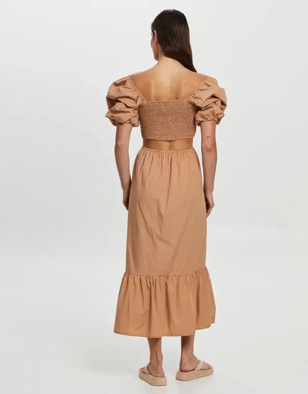 Faithfull Bloom Midi Dress Plain Hazelnut Size 10 for rent on The Volte - main image