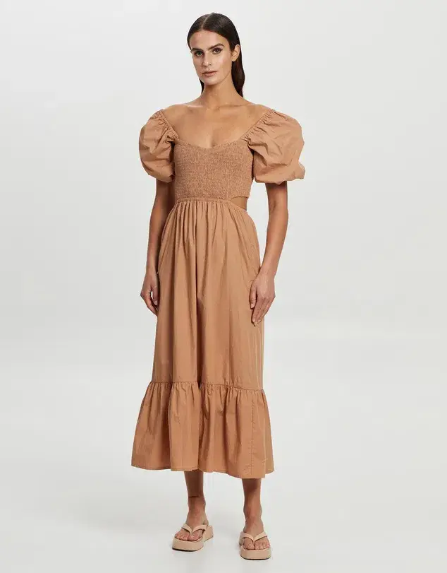 Faithfull Bloom Midi Dress Plain Hazelnut Size 10 for rent on The Volte - main image