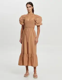 Faithfull Bloom Midi Dress Plain Hazelnut Size 10 for rent on The Volte - image 1