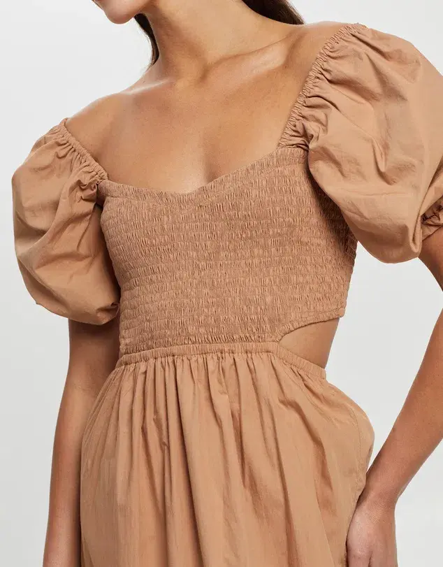 Faithfull Bloom Midi Dress Plain Hazelnut Size 10 for rent on The Volte - main image