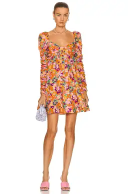 Zimmermann Violet Twist Front Mini Dress Mustard Multi Floral Size 0P / Au 6 for rent on The Volte - image 1
